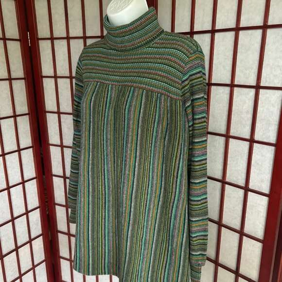 Great Times 1970s Green Striped Long Sleeve Turtleneck Shirt - Picture 3 of 7